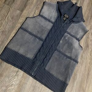 Designers Studio Originals Blue Leather Cable Knit Vest size Medium